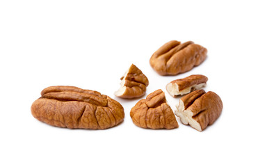 Fresh pecan nuts isolated on a white background