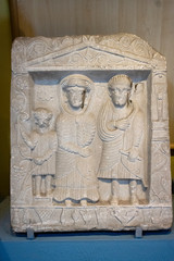 Bolu/Turkey - March 16 2019 : A panel containing engraving of a family from Roman Empire