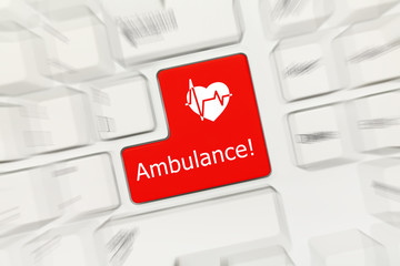 White conceptual keyboard - Ambulance (red key with cardiology symbol zoom effect)