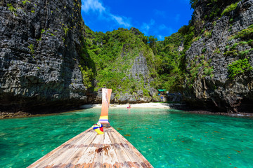 Wang Long Bay with crystal turquoise water, Tropical island Koh Phi Phi Don, Krabi Province,...