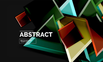 Glossy mosaic style geometric shapes - squares and triangles on black