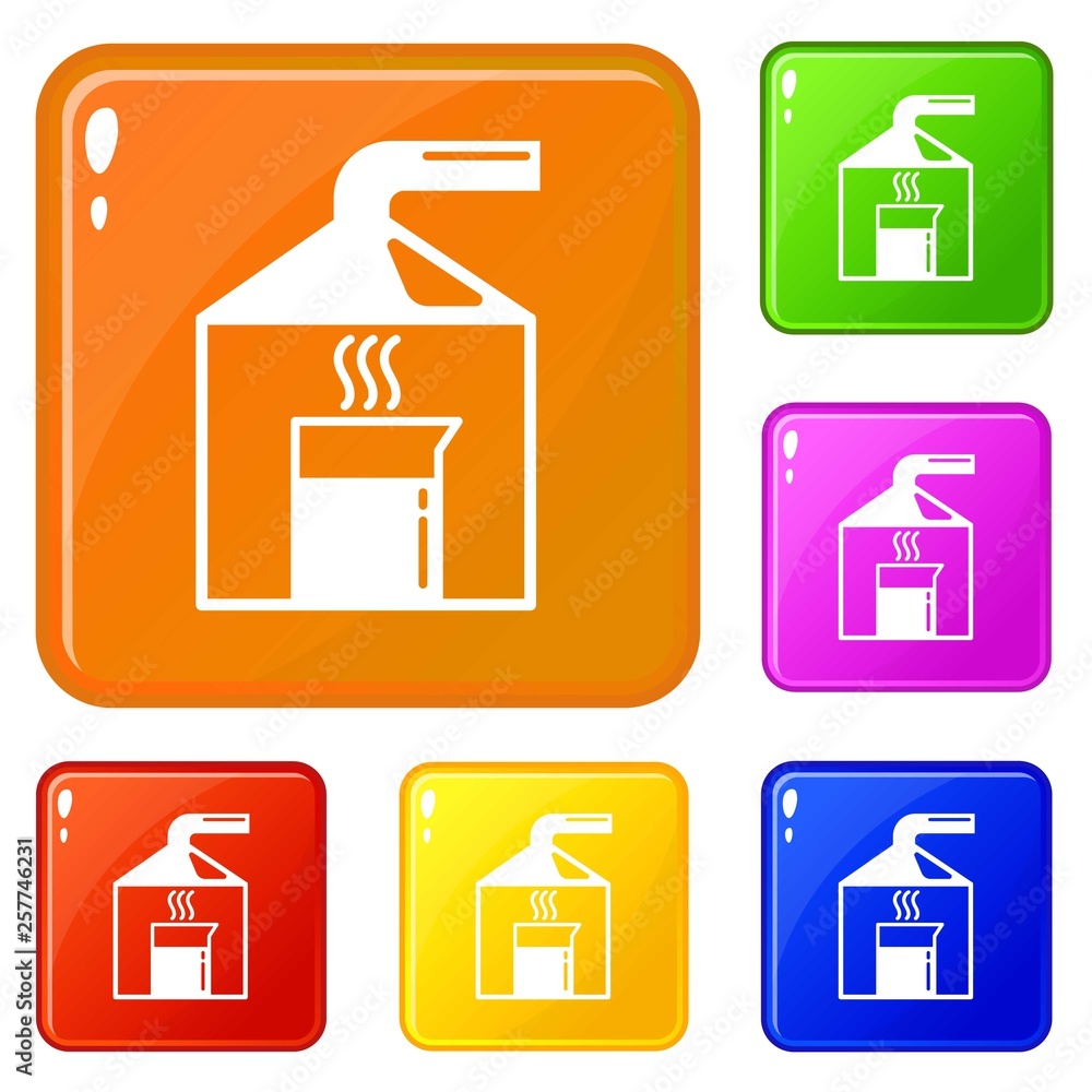 Poster chemical lab experiment icons set collection vector 6 color isolated on white background