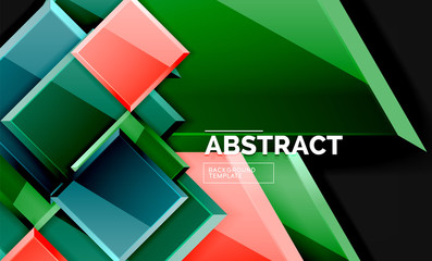 Glossy mosaic style geometric shapes - squares and triangles on black