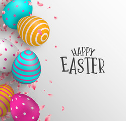 Happy Easter card of color eggs and spring flower