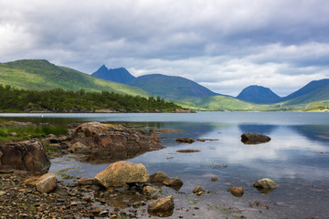 clouds over the fjord on Senya island in Norway