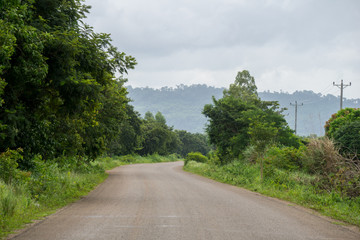 The road leading to the Kulen Mountains near Siem Reap in Cambodia