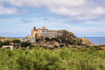 Fototapeta na wymiar Chrisoskalitissa Monastery or Panagia Chryssoskalitissa located on the southwest coast of Crete, Greece.