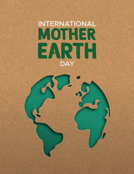Earth Day illustration of paper cut world map