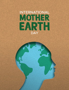 Mother Earth Day poster of paper cut woman head