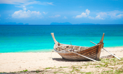 Fototapeta na wymiar beach and fishing boat, koh Lanta, Thailand