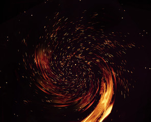 swirling fire sparks from burning fire