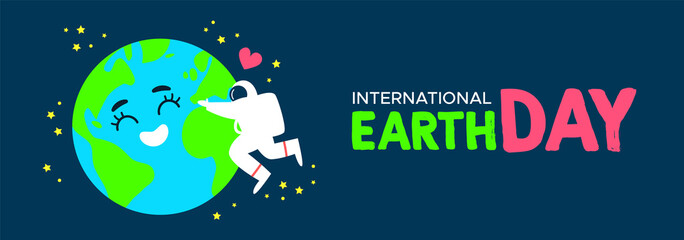 Earth Day banner of astronaut hugging planet © Cienpies Design