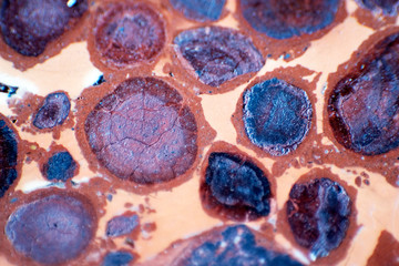 Bauxite stone. The texture of the stones. Close-up blurred. Geological expedition. Minerals.