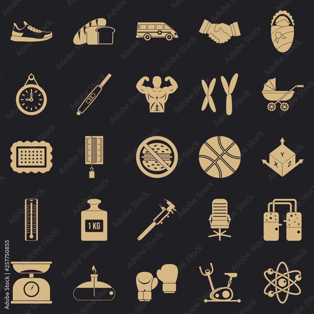 Aufkleber weighing icons set. simple set of 25 weighing vector icons for web for any design