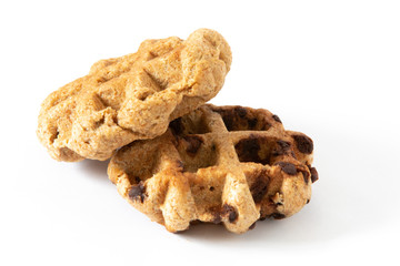 Two waffles on a white background