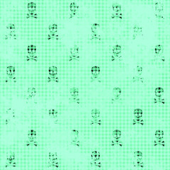 Seamless abstract pattern of skulls. Texture in turquoise and black colors.