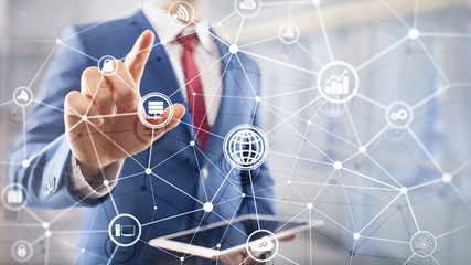 ICT - information and telecommunication technology and IOT - internet of things concepts. Diagrams...