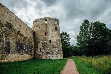 Fototapeta na wymiar Old stone medieval fortres, Izborsk, Russia