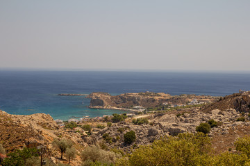 Fototapeta na wymiar Coast of the Greek island Rhodes. Mediterranean sea.