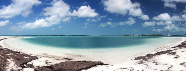 Wide Panoramic Landscape Scenery of Playa Paraiso, one of most beautiful beaches in the World, on Cayo Largo Tropical Island in Caribbean Sea, Cuba