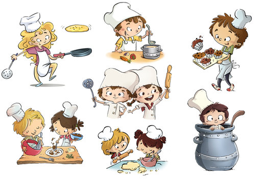 niños cocineros en cocina