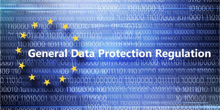 General regulations for protection of personal data on background with binary code