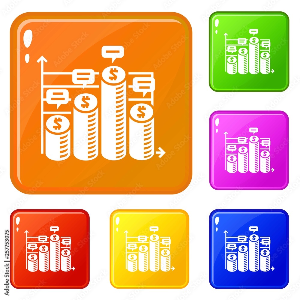 Poster Coin stack icons set collection vector 6 color isolated on white background