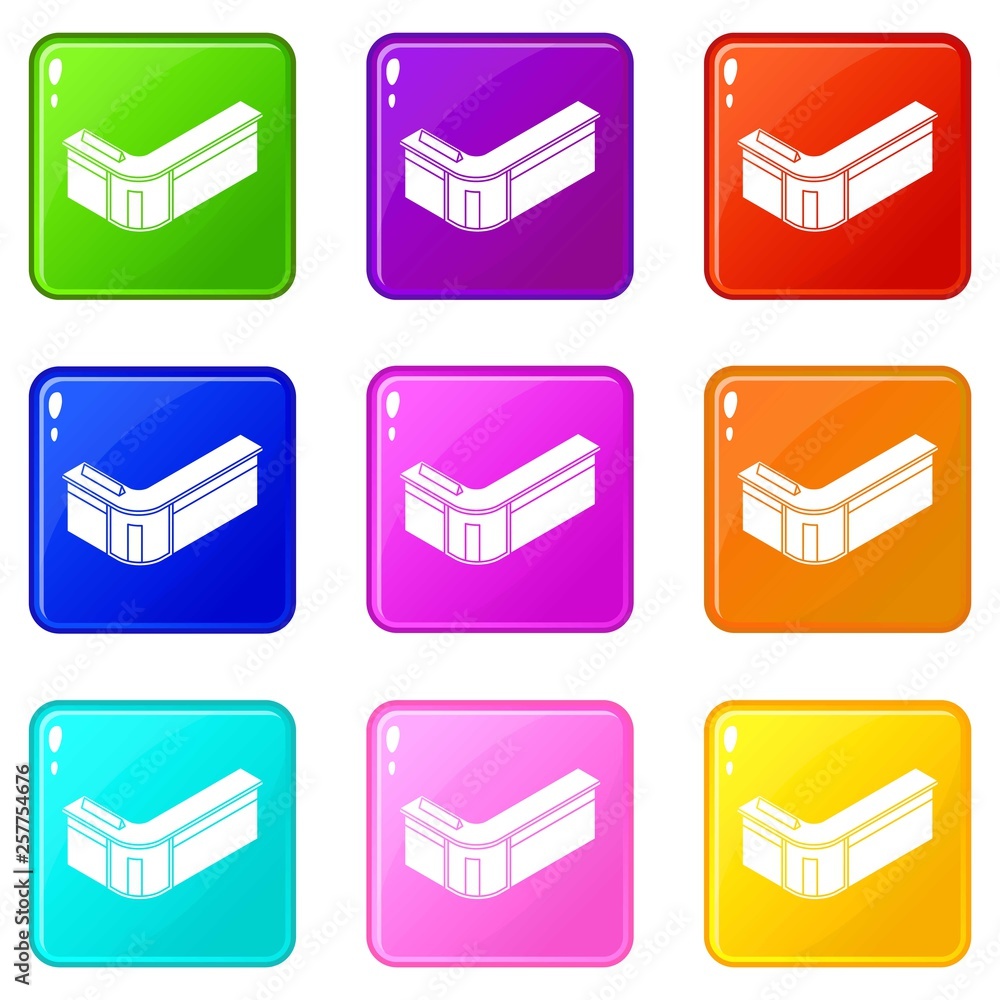 Poster reception table icons set 9 color collection isolated on white for any design