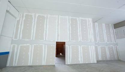 Wall made from plasterboard drywall.