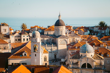 Dubrovnik terra cotta rooftops at sunset, Dalmatia, Croatia