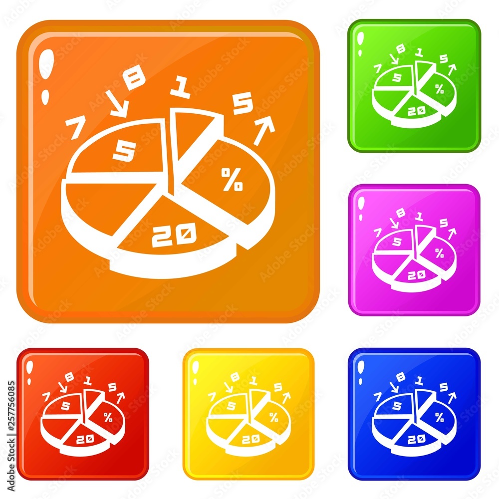 Poster pie chart icons set collection vector 6 color isolated on white background