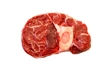 Ossobuco raw marbled beef on white background, isolated.