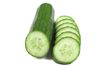 Fresh cucumber, chopped cucumber, isolated on white