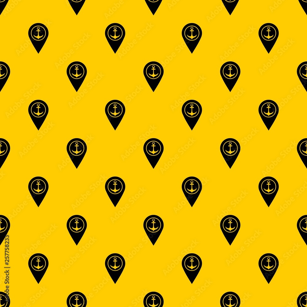 Poster map pointer with symbol anchor and sea port pattern seamless vector repeat geometric yellow for any 