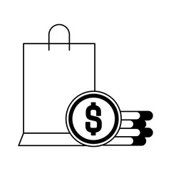 shopping bag with coins isolated icon