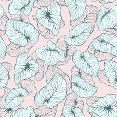 Falling Palm Leaves Repeat Seamless Vector Pattern for Italian Wedding or Pillow Tropical Background Design