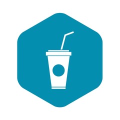 Paper cup with straw icon in simple style isolated on white background. Drink symbol