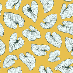 Yellow Falling Palm Leaves Repeat Seamless Vector Pattern