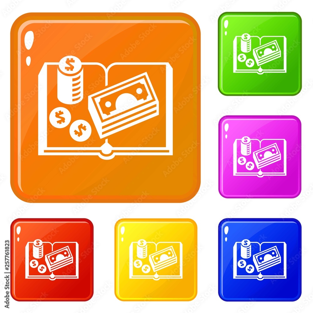 Poster open new book icons set collection vector 6 color isolated on white background