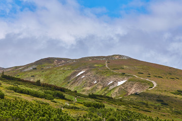 composite landscape. fence near the cross road on hillside meadow in mountains.