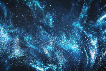 Abstract dark blue and emerald glitter shimmering magic underwater space background. de-focused
