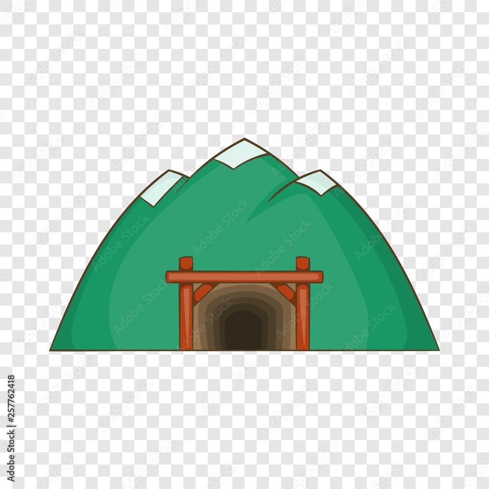 Poster mine in mountain icon in cartoon style isolated on background for any web design