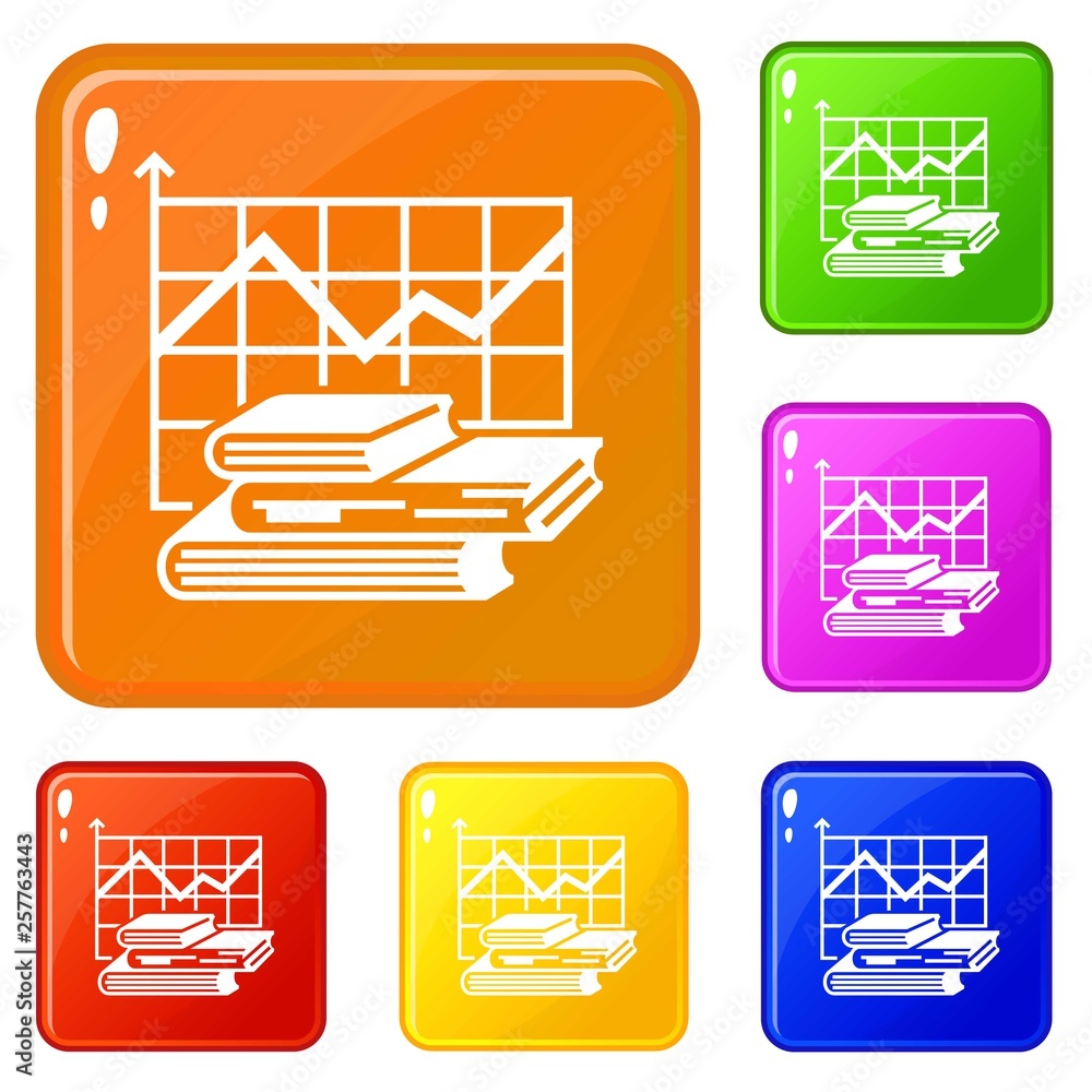 Poster graph icons set collection vector 6 color isolated on white background