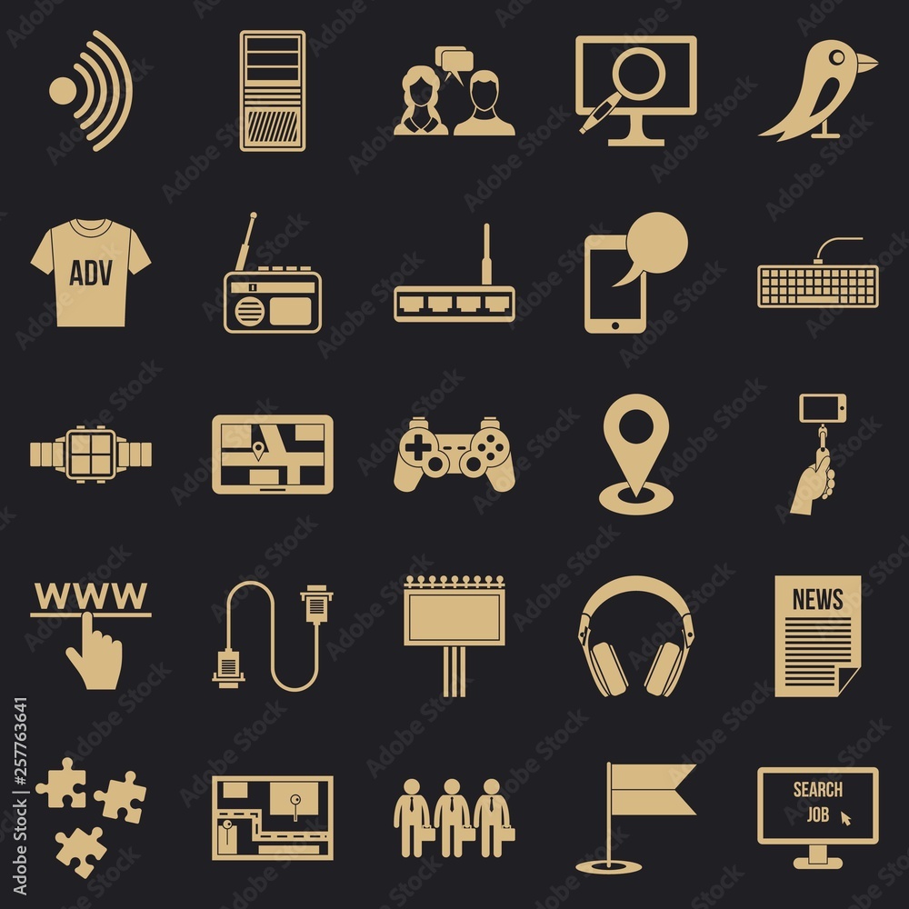Poster access icons set. simple set of 25 access vector icons for web for any design