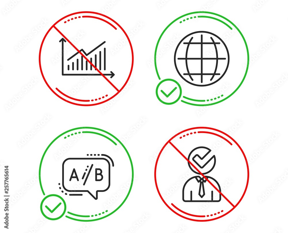 Aufkleber do or stop. graph, ab testing and globe icons simple set. vacancy sign. presentation diagram, test c