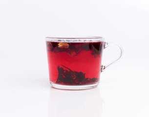 hibiscus tea in the glass cup isolated on white background
