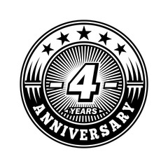 4 years anniversary. Anniversary logo design. Vector and illustration.