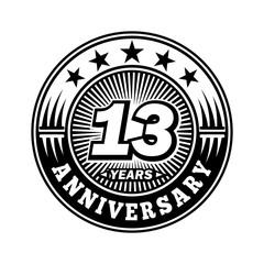 Fototapeta premium 13 years anniversary. Anniversary logo design. Vector and illustration.