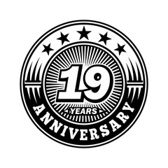 19 years anniversary. Anniversary logo design. Vector and illustration.