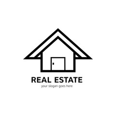 Real estate logo template. House icon in line style